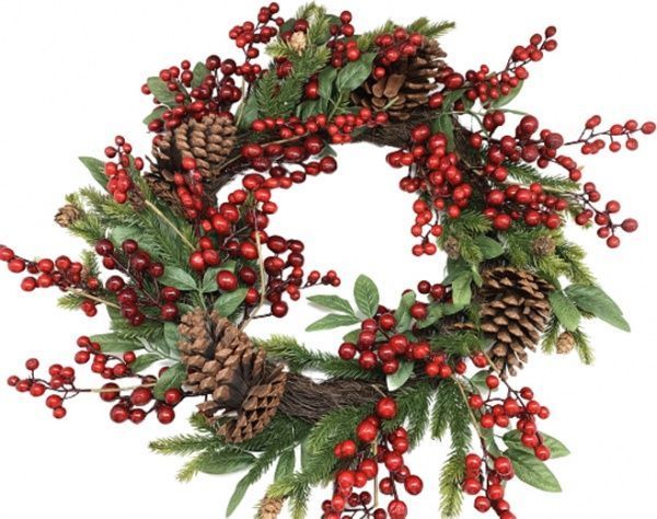 Вінок новорічний з ягідками, шишками та листям d560 мм LFG32864 