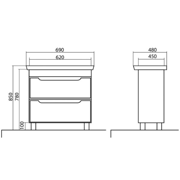 Тумба Аква-Родос Авалон 70 см с умывальником Belo 70 см