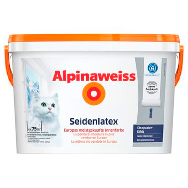 Краска интерьерная латексная Alpina Alpinaweiss Seidenlatex шелковистый глянец белый 2,5л 