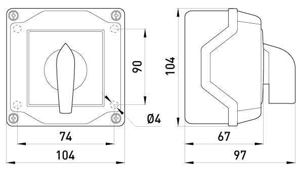 Переключатель пакетный E.NEXT LK16/3.323-ОВ/45 в корпусе 3p 1-0-2 16А IP44 8334-200