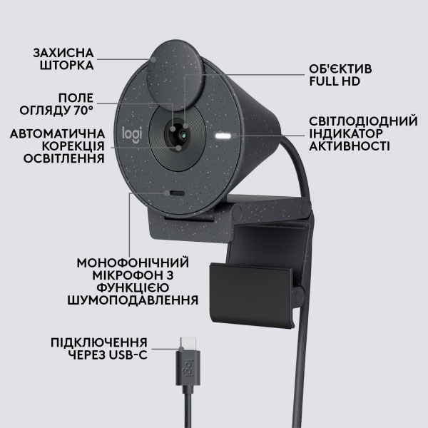 Веб-камера Logitech BRIO 300 FHD Graphite (960-001436)