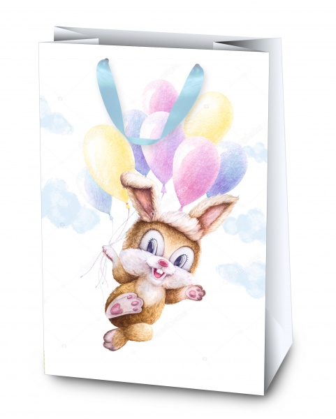 Пакет подарочный 38х28х12,5 детский с зайчиком