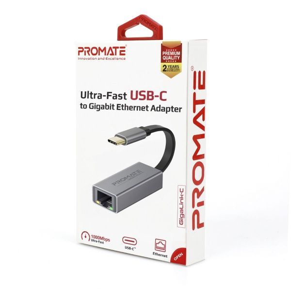 Переходник Promate USB Type-C/Ethernet 1Гбит/с 0,07 м серый (gigalink-c.grey) 
