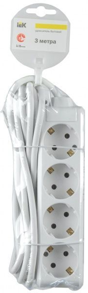 Удлинитель IEK с заземлением 4 гн. белый 3 м WYP10-16-04-03-Z-N 