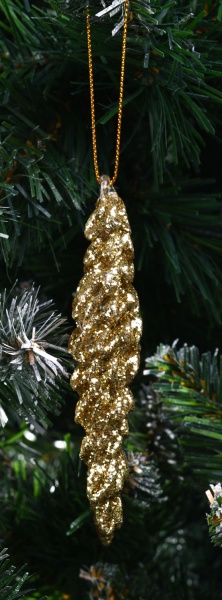 Елочная игрушка в форме сосульки золота 12 см 