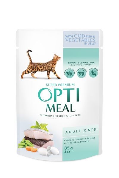 Корм Optimeal для дорослих котів з тріскою та овочами в желе