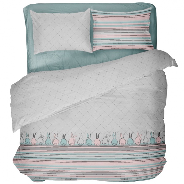 Комплект постельного белья 2,0 Rabbit бирюзовый с серым UP! (Underprice) 