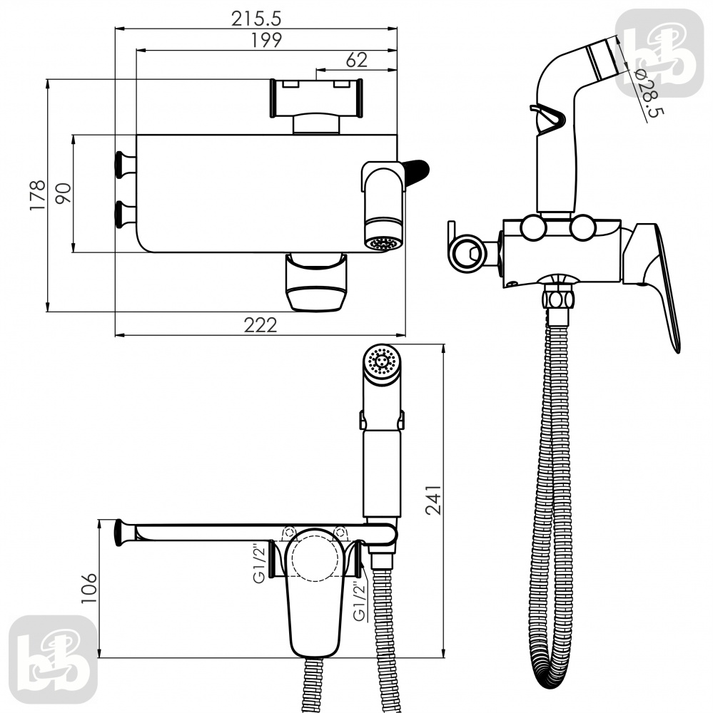 Гигиенический душ Imprese PERLA скрытого монтажа, черный матовый