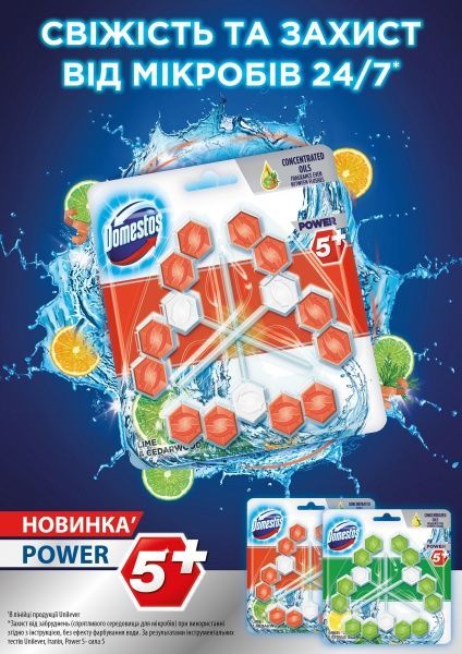 Засіб для унітаза Domestos Блок для очищення Power 5+ лайм і кедр 2x55 г 