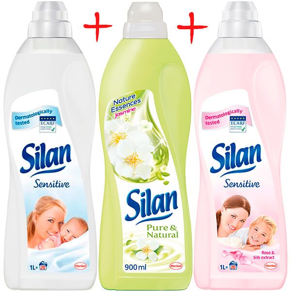 Комплект Silan Жасмин 1л + Sensitive 1л + Sensitive Екстракт Троянди й Шовку 1л