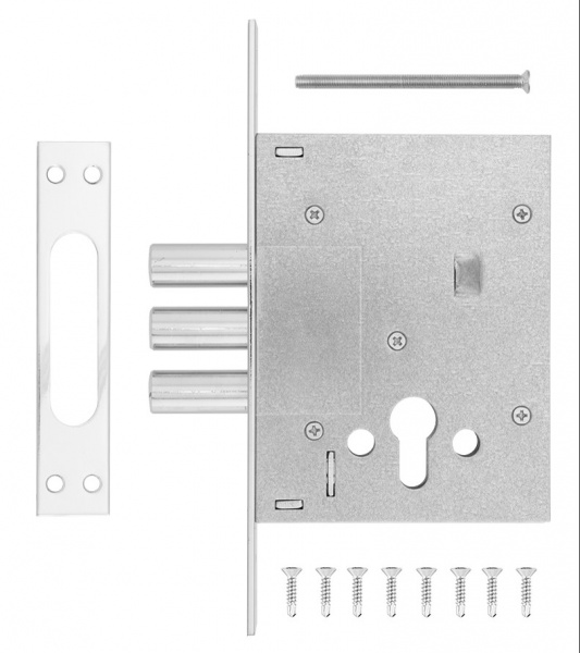 Замок врезной дополнительный SANTOS 1-WAY DIN 257L-C NC UNIV BS60 мм никель сатин