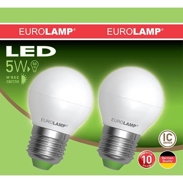 Лампа LED Eurolamp Globe 5 Вт E14 4000K холодне світло 2 шт