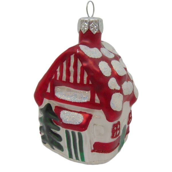 Елочная игрушка формовая Ф-221 Домик с красной крышей 9 см 