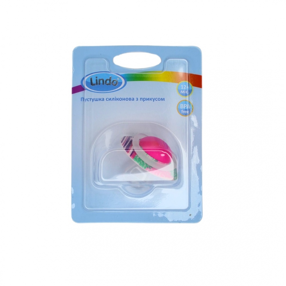 Пустышка Lindo силиконовая с прикусом и с мягкими краями LI 402/12 + 8850217124028