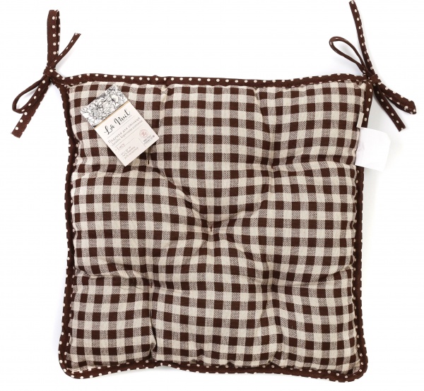 Подушка на стілець Lucy 40х40 см коричневий клітинка з мереживом La Nuit