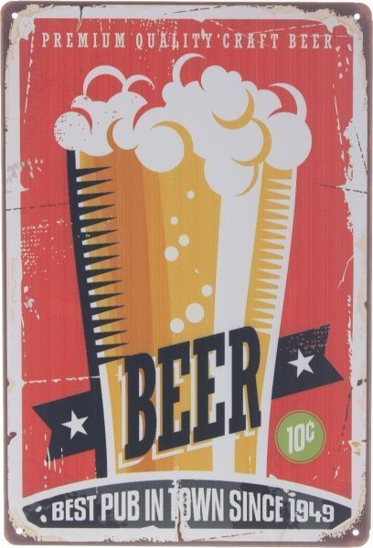 Табличка жестяная печатная Beer 30x20 см разноцветный 