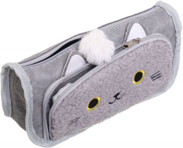 Пенал шкільний на блискавці Миле кошеня сірий