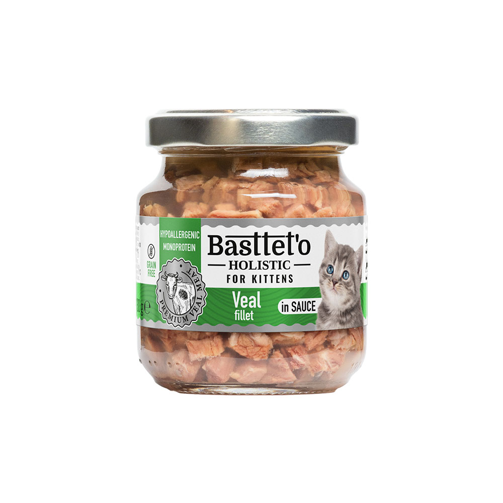 Корм вологий для кошенят Basttet`o Holistic, шматочки філе телятини в соусі, скло 130 г