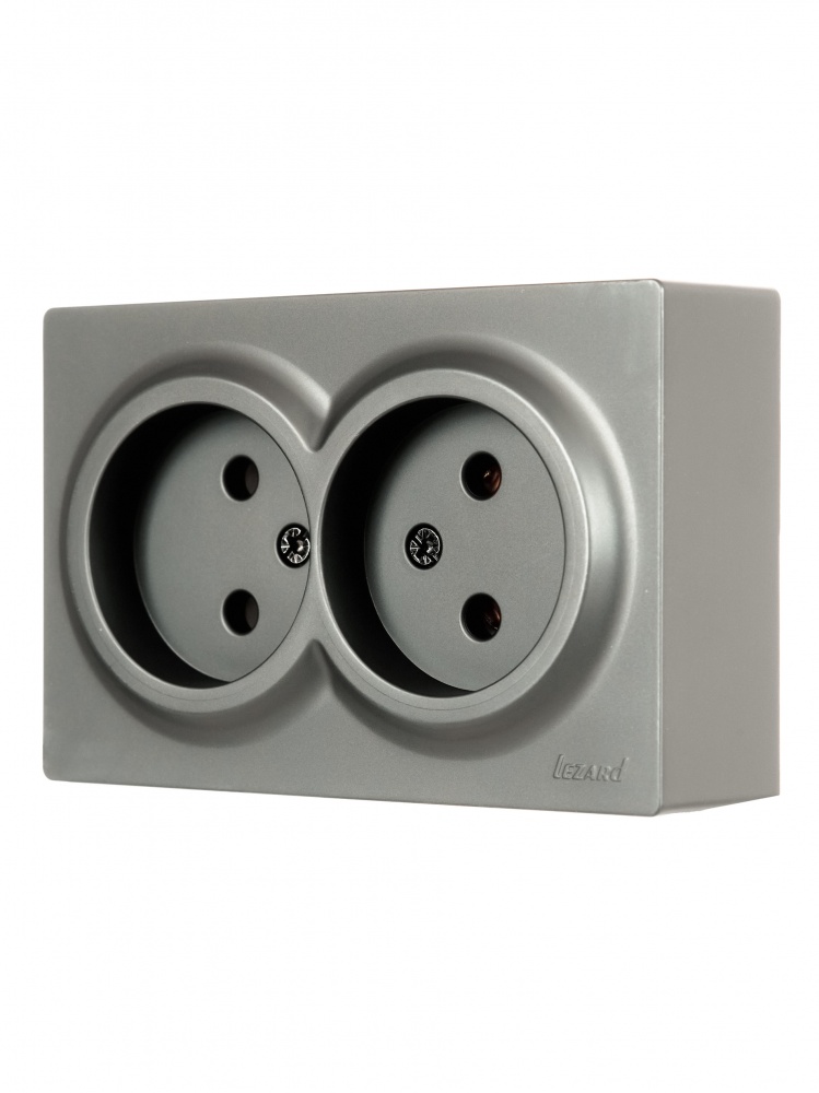 Розетка накладна подвійна побутова без заземлення Lezard LETO IP20 платина 752-3500-128B