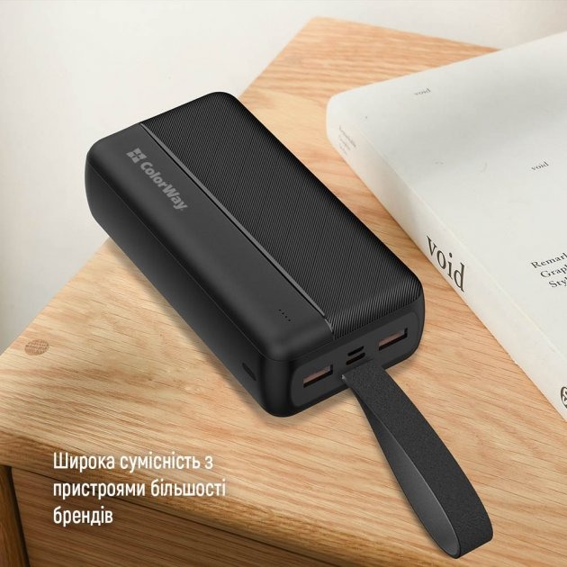 Повербанк ColorWay 30000 mAh black (CW-PB300LPC2BK-PD) High-power 2 (USB QC3.0 + USB-C Power Delivery 22.5W)