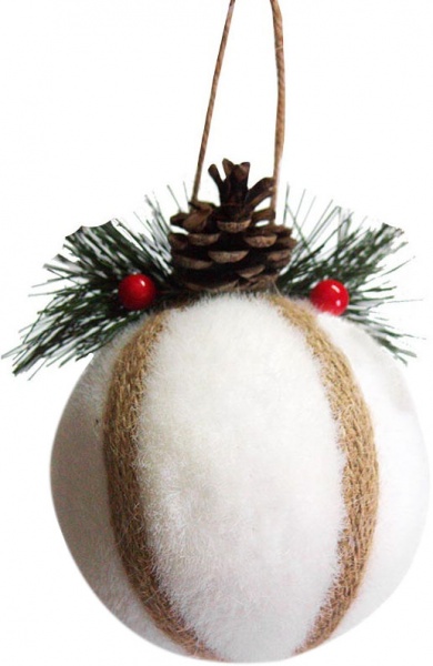 Куля новорічна з джутовою стрічкою 12 см 9224-5 білий