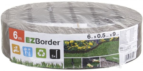 Бордюр MultyHome декоративный резиновый для сада, 9х0,5х600 см, серо-коричневый