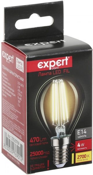 Лампа світлодіодна Expert FIL G45 4 Вт E14 2700 К 220 В прозора 