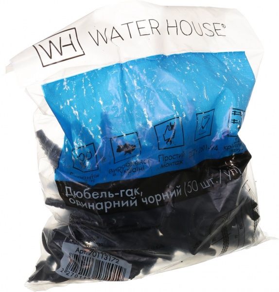 Дюбель-крюк Water House одинарный черный 50 шт./уп.
