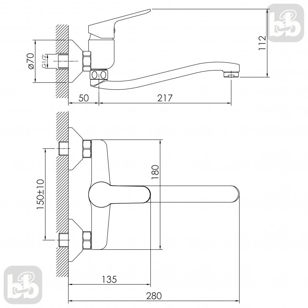 Змішувач для ванни Imprese RUBIN, хром, 35 мм
