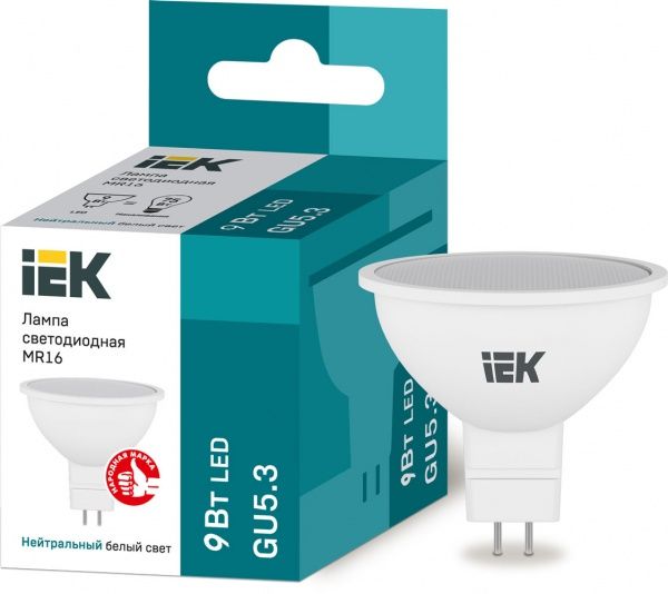 Лампа светодиодная IEK 9 Вт MR16 матовая GU5.3 220 В 4000 К 