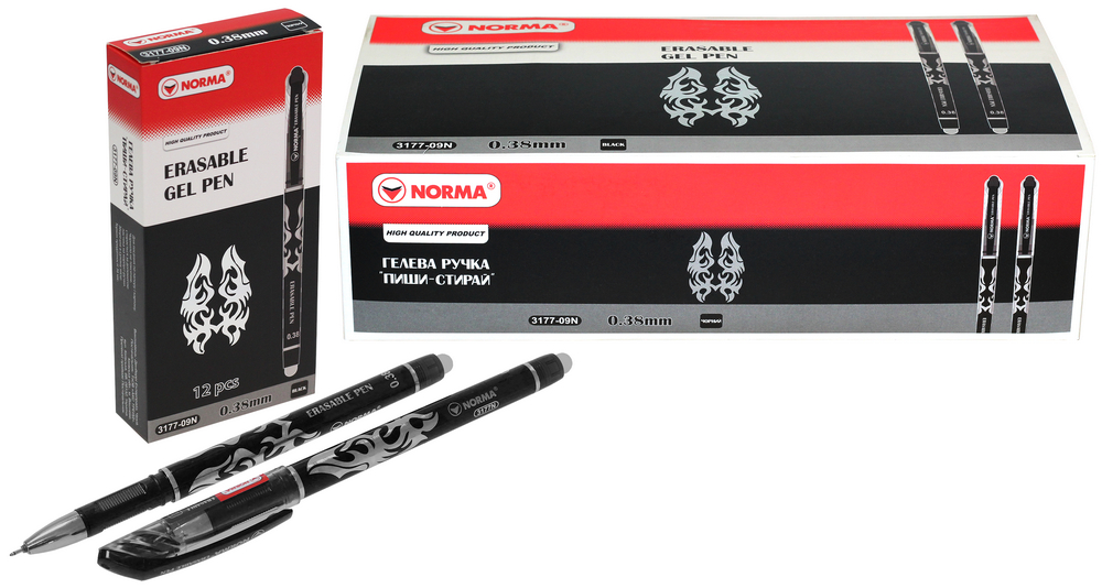 Ручка гелева NORMA пиши-стирай 0.38 мм чорна Erasable 3177-09N