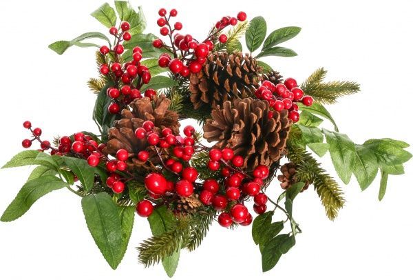 Венок новогодний с ягодками, шишками и хвоей d400 мм 32030  