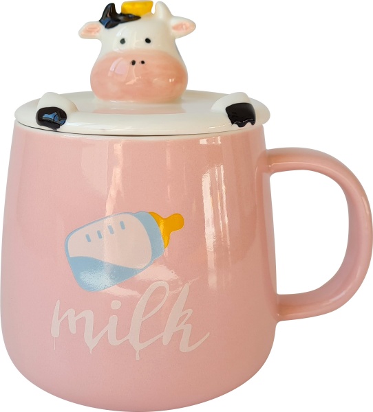 Чашка с крышкой Cow Pink 400 мл A0520-JZ20S06P Astera