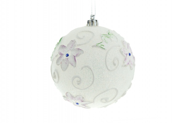 Шар новогодний Орнамент 100 мм белый перламутровый