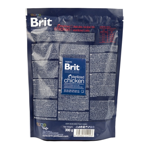Корм для стерилизованных котов Brit Premium By Nature с курицей 300 г