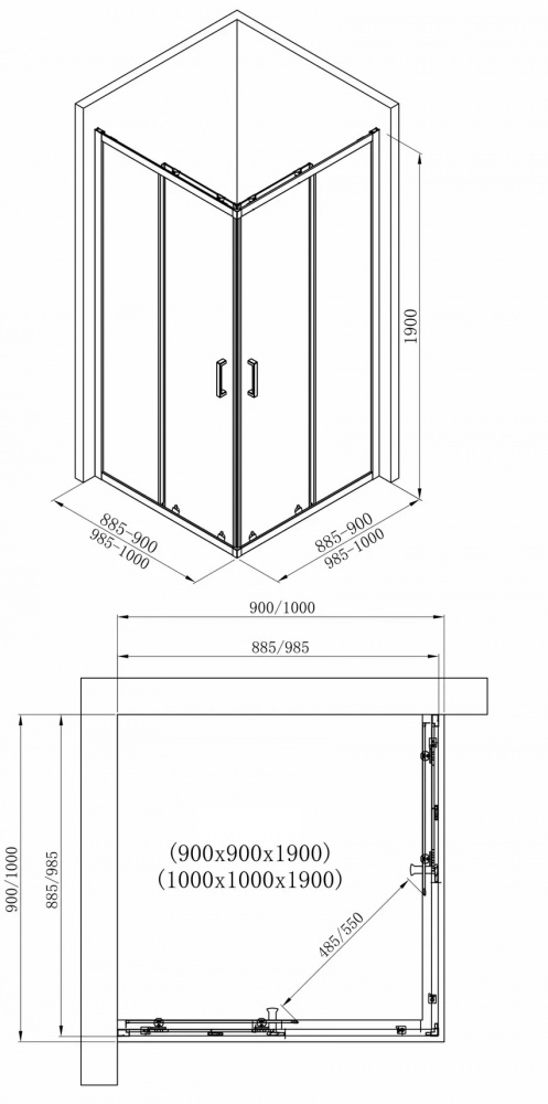 Душевое ограждение Imprese VALTICE New квадрат 100*100*190см, раздвижные двери, стекло прозрачное