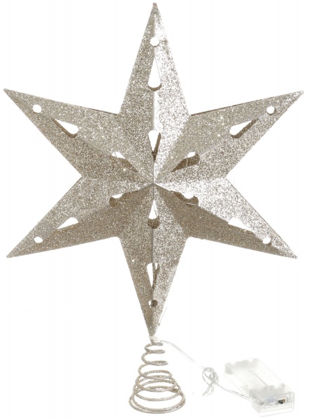 Верхушка для елки звезда с подсветкой глянцевая золотой 