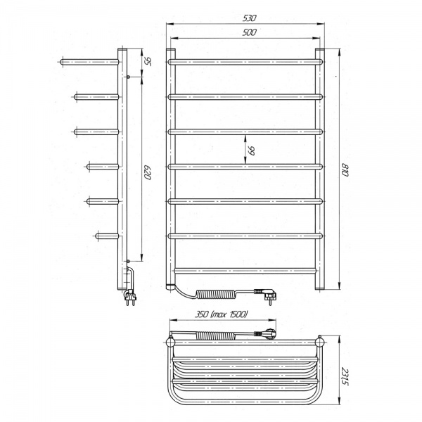 Рушникосушарка електрична Laris Стандарт ЧФ(Ч) 7 500х800 з полицею Е Л