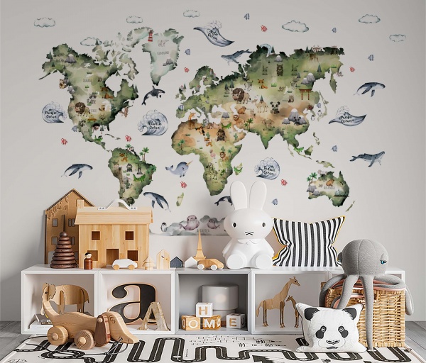 Наклейка Lipastick Детская карта EN с животными 200x120 см