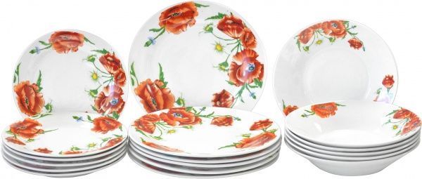 Сервиз столовый Красные маки 18 предметов на 6 персон Оселя