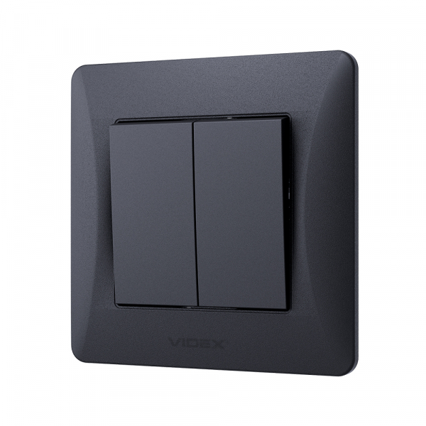 Вимикач двоклавішний Videx Binera без підсвітки чорний графіт VF-BNSW2-BG