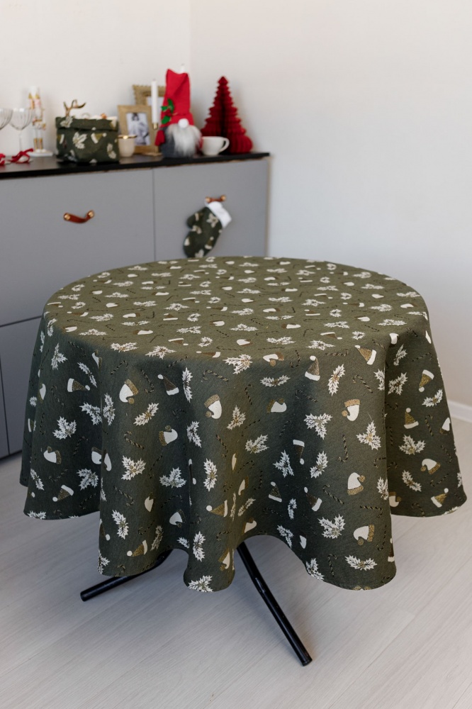 Скатерть круглая Шапочки на зеленом d136 136x136 см Прованс