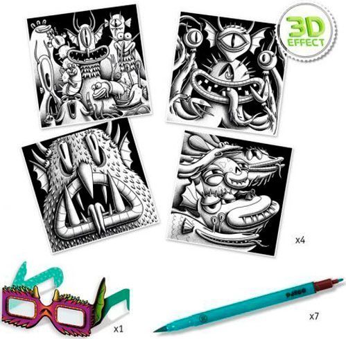 Набір для творчості Djeco з 3D ефектом Веселі монстри DJ08651