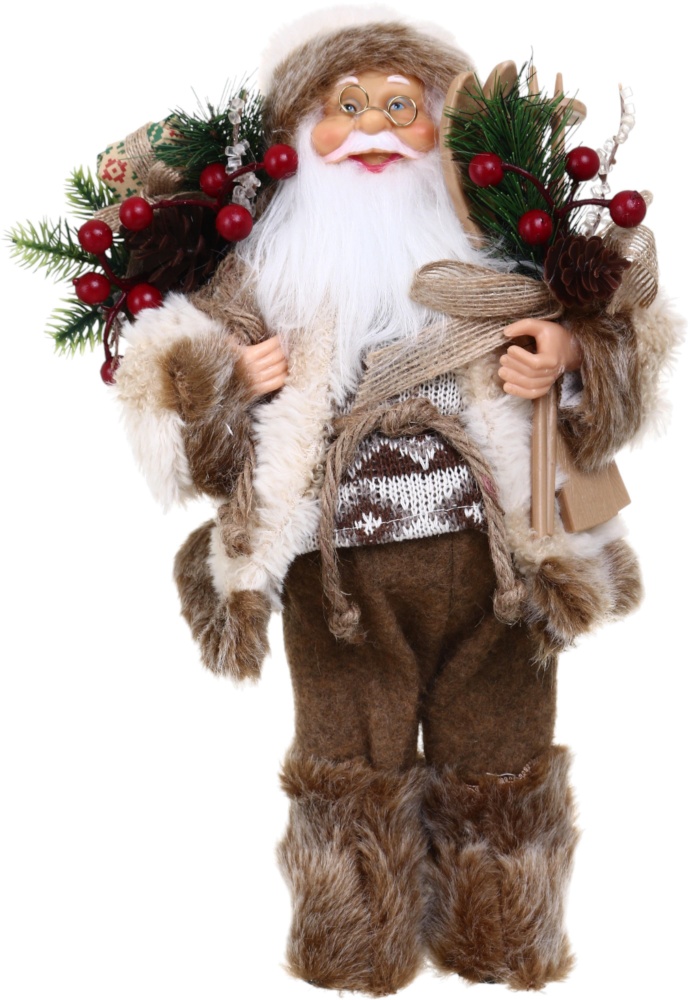 Декорація новорічна Санта 30 см бежево-коричневий лісовий з мішечком Y2502E 30 см