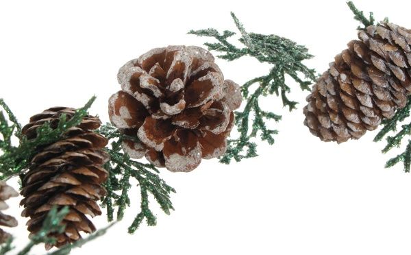 Декорация новогодняя Гирлянда с шишками и ягодами заснеженная 100 см EPI-C6155784