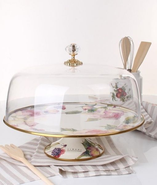 Тортниця з кришкою 30 см Півонія емаль 763-007 Elmani 