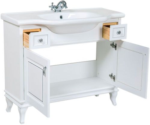 Тумба напольная Aqua Rodos Беатриче 100 белая патина хром с умывальником 081300-u New Klasik