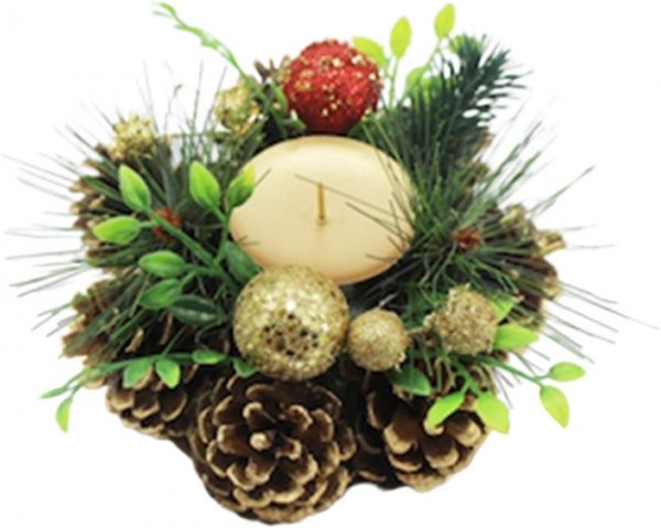 Вінок-свічник з шишками, хвоєю і кульками на 1 свічку W01-1277/11 