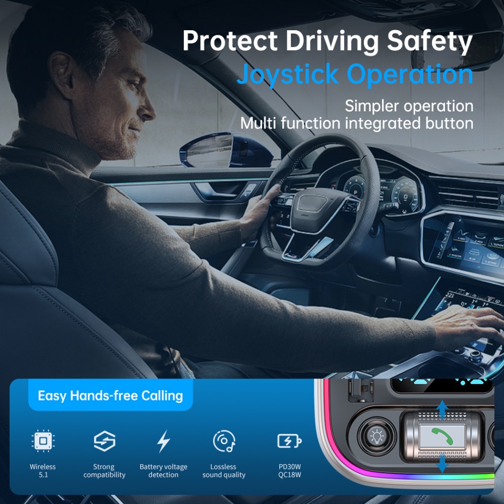 Автомобильное зарядное устройство Remzona Vibe PD 48W PD30W QC18W Bluetooth 5.4 FMAAC-03BK