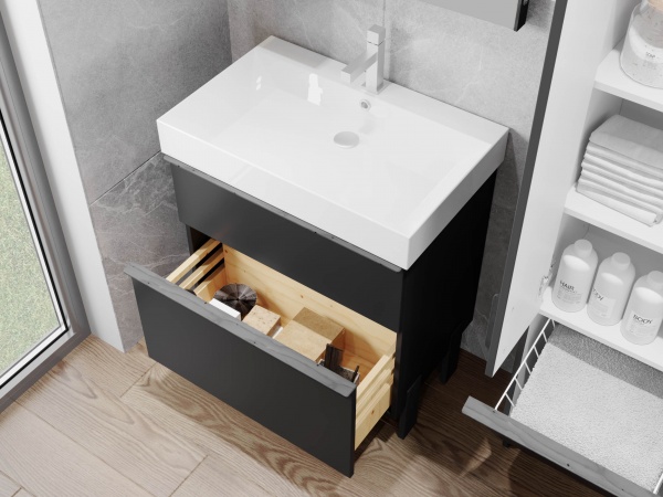 Тумба напольная ЮВЕНТА Manhattan - 85 черный с умывальником Stance-85